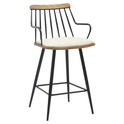 BAR STOOL MED.HEIGHT JUDI HM9985.02 BLACK METAL-ECRU FABRIC 48x52x92Hcm.