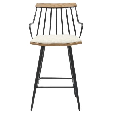 BAR STOOL MED.HEIGHT JUDI HM9985.02 BLACK METAL-ECRU FABRIC 48x52x92Hcm.