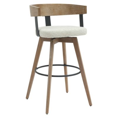 BAR STOOL MEDIUM HEIGHT SWIVEL LANI HM9988.01 BEECH WOOD LEGS-PLYWOOD BACK-ECRU FABRIC SEAT 52,5x50.5x88Hcm.