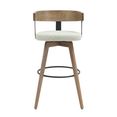 BAR STOOL MEDIUM HEIGHT SWIVEL LANI HM9988.01 BEECH WOOD LEGS-PLYWOOD BACK-ECRU FABRIC SEAT 52,5x50.5x88Hcm.