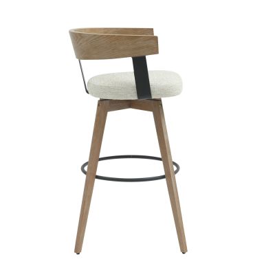 BAR STOOL MEDIUM HEIGHT SWIVEL LANI HM9988.01 BEECH WOOD LEGS-PLYWOOD BACK-ECRU FABRIC SEAT 52,5x50.5x88Hcm.