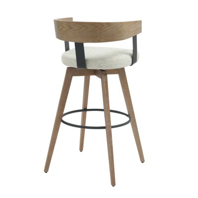 BAR STOOL MEDIUM HEIGHT SWIVEL LANI HM9988.01 BEECH WOOD LEGS-PLYWOOD BACK-ECRU FABRIC SEAT 52,5x50.5x88Hcm.