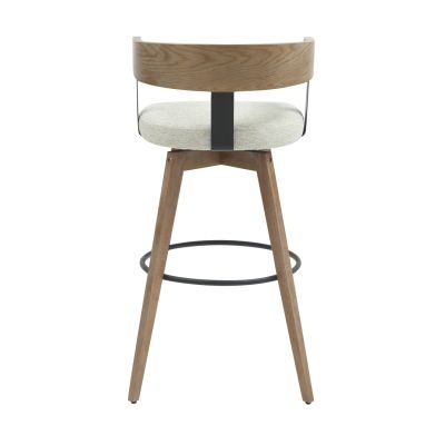 BAR STOOL MEDIUM HEIGHT SWIVEL LANI HM9988.01 BEECH WOOD LEGS-PLYWOOD BACK-ECRU FABRIC SEAT 52,5x50.5x88Hcm.