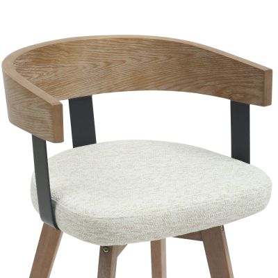 BAR STOOL MEDIUM HEIGHT SWIVEL LANI HM9988.01 BEECH WOOD LEGS-PLYWOOD BACK-ECRU FABRIC SEAT 52,5x50.5x88Hcm.