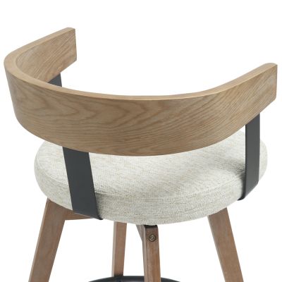 BAR STOOL MEDIUM HEIGHT SWIVEL LANI HM9988.01 BEECH WOOD LEGS-PLYWOOD BACK-ECRU FABRIC SEAT 52,5x50.5x88Hcm.