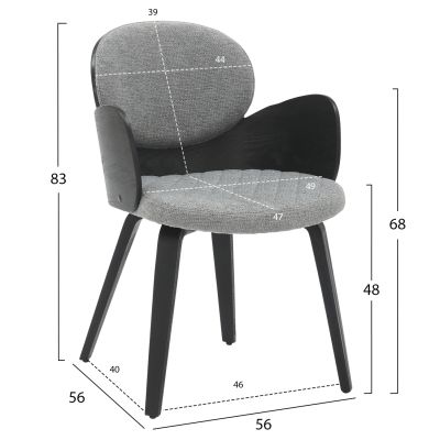 DINING ARMCHAIR DARNELL HM9974.02 PLYWOOD IN BLACK COLOR-GREY FABRIC 56x56x83Hcm.