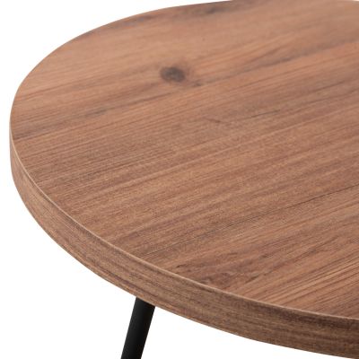 SET OF 3 ROUND SIDE TABLES KISSA HM18174.04 MELAMINE IN NATURAL WOOD COLOR-BLACK METAL LEGS