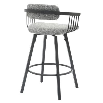 BAR STOOL SWIVEL LANG HM9990.02 BLACK METAL FRAME-GREY FABRIC 51,5x48,5x89,5Hcm.