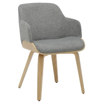 DINING CHAIR PRIETO HM9989.01 PLYWOOD FRAME IN OAK-GREY FABRIC 54,5x44x89,5Hcm.