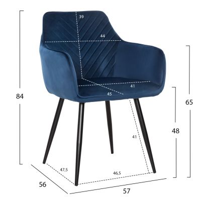 DINING ARMCHAIR LATRELL HM8582.08 BLUE VELVET & BLACK METAL LEGS 57x56x84Hcm.