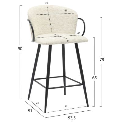 BAR STOOL MED.HEIGHT NEBOR HM9986.02 BLACK METAL FRAME-ECRU FABRIC 53,5x51x90Hcm.