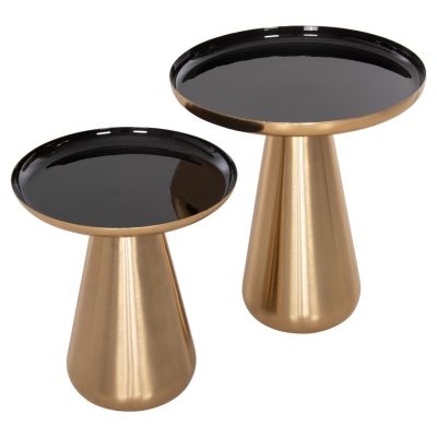 COFFEE TABLES 2PCS OLUF ΗΜ9921 ENAMELED METAL-GLOSSY GOLD & BLACK Φ50 & Φ41 cm.