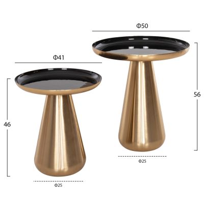 COFFEE TABLES 2PCS OLUF ΗΜ9921 ENAMELED METAL-GLOSSY GOLD & BLACK Φ50 & Φ41 cm.