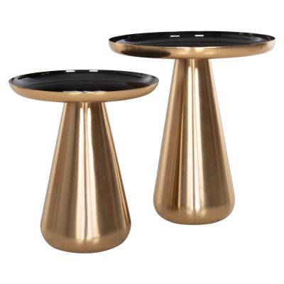 COFFEE TABLES 2PCS OLUF ΗΜ9921 ENAMELED METAL-GLOSSY GOLD & BLACK Φ50 & Φ41 cm.