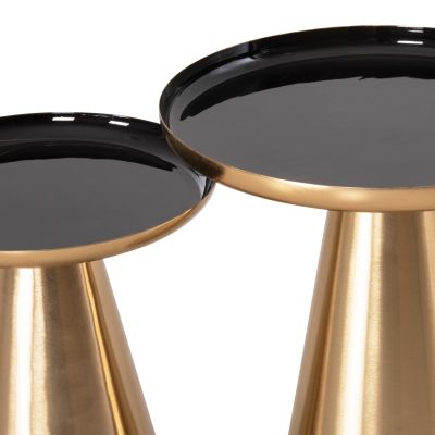 COFFEE TABLES 2PCS OLUF ΗΜ9921 ENAMELED METAL-GLOSSY GOLD & BLACK Φ50 & Φ41 cm.