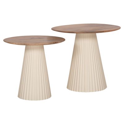 COFFEE TABLES 2PCS FOLDY HM9925 METAL BASE IN IVORY-ROUND TOP MANGO WOOD IN NATURAL Φ40 & Φ48