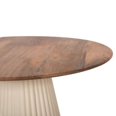 COFFEE TABLES 2PCS FOLDY HM9925 METAL BASE IN IVORY-ROUND TOP MANGO WOOD IN NATURAL Φ40 & Φ48