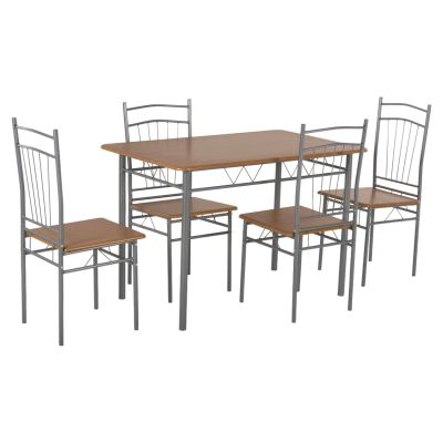 DINING SET 5PCS PEARY HM9416.12 SILVER METAL-MDF IN SONAMA COLOR 110x60x74Hcm.