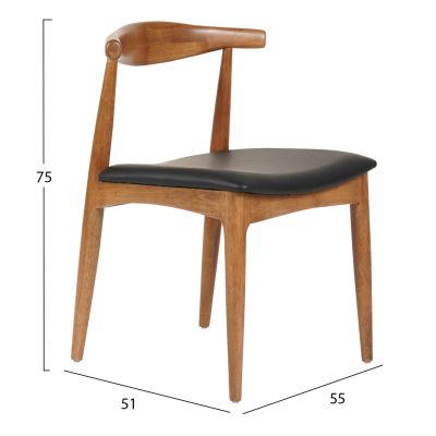 DINING CHAIR ALOR HM9947.03 RUBBERWOOD IN LIGHT WALNUT COLOR-BLACK PU 55x51x75Hcm.