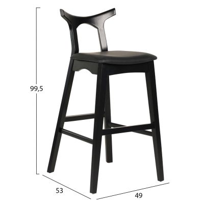 BAR STOOL USOPP HM9951.02 RUBBERWOOD & PU IN BLACK COLOR 49x53x99,5Hcm.