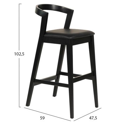 BAR STOOL NAMI HM9952.02 RUBBERWOOD & PU-BLACK 47,5x59x102,5Hcm.