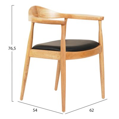 DINING CHAIR ADOR HM9948.01 RUBBERWOOD IN OAK COLOR & BLACK PU 62x54x76,5Hcm.