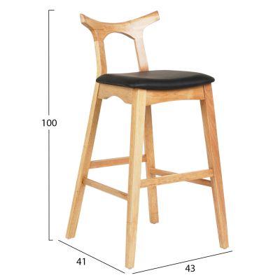 BAR STOOL USOPP HM9951.01 RUBBERWOOD IN LIGHT OAK- BLACK PU 43x41x100Hcm.