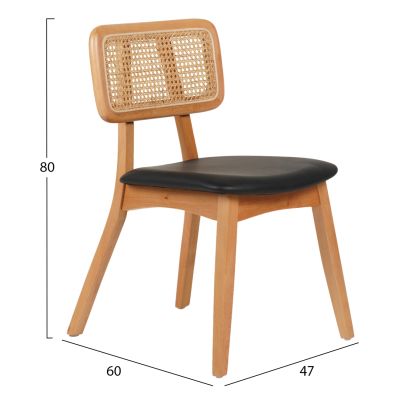 DINING CHAIR LUFFY HM9953.01 BEECH WOOD IN OAK COLOR-BLACK PU 47x60x80Hcm.