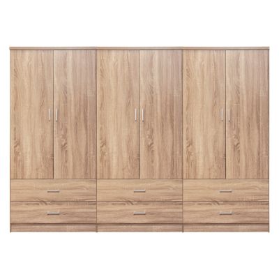 WARDROBE REINA 6-LEAF WITH 6 DRAWERS HM21060.02 MELAMINE IN SONAMA COLOR 240x42x181Hcm.