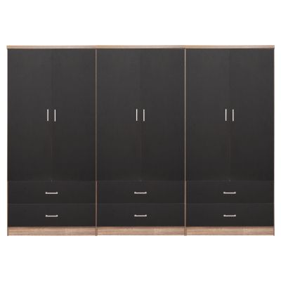 WARDROBE REINA 6-LEAF WITH 6 DRAWERS HM21060.03 MELAMINE IN GREY-SONAMA COLOR 240x42x181Hcm.