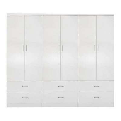 WARDROBE REINA 6-LEAF WITH 6 DRAWERS HM21060.05 MELAMINE IN WHITE COLOR 240x42x181Hcm.