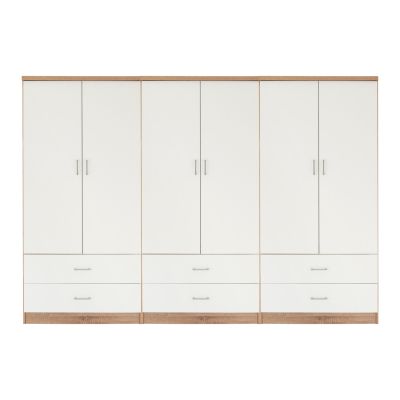 WARDROBE REINA 6-LEAF WITH 6 DRAWERS HM21060.06 MELAMINE IN WHITE-SONAMA COLOR 240x42x181Hcm.