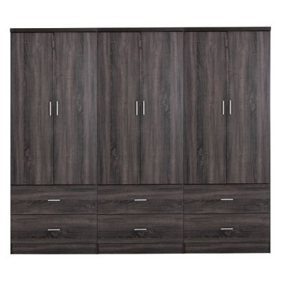 WARDROBE REINA 6-LEAF WITH 6 DRAWERS HM21060.07 MELAMINE IN ANTHRACITE COLOR 240x42x181Hcm.