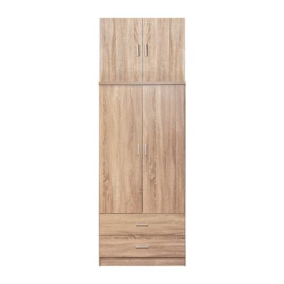 WARDROBE REINA HM21061.02 2-LEAF WITH UPPER CABINET & 2 DRAWERS-MELAMINE IN SONAMA 80x42x241Hcm.