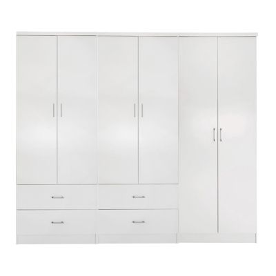 WARDROBE REINA HM21062.05 6-LEAF WITH 4 DRAWERS-MELAMINE IN WHITE COLOR 240x43x181Hcm.