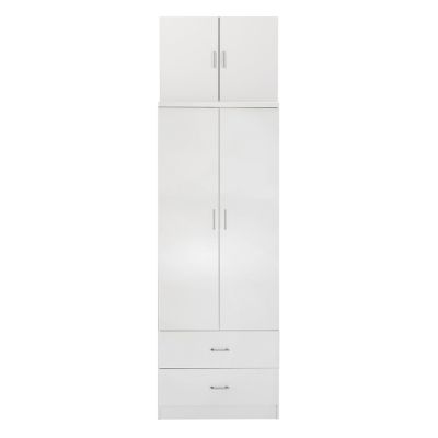 WARDROBE REINA HM21061.05 2-LEAF WITH UPPER CABINET & 2 DRAWERS-MELAMINE IN WHITE 80x42x241Hcm.