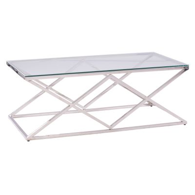 COFFEE TABLE HOLLAND HM8624.01 WITH GLASS AND CHROME BASE 120X60Χ45 EK.