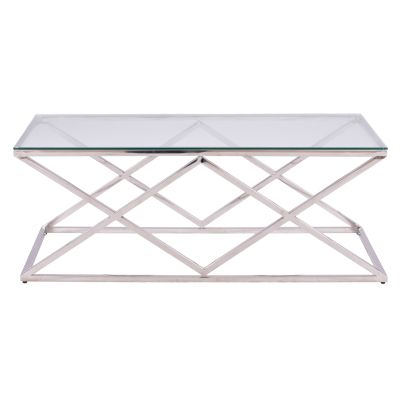 COFFEE TABLE HOLLAND HM8624.01 WITH GLASS AND CHROME BASE 120X60Χ45 EK.