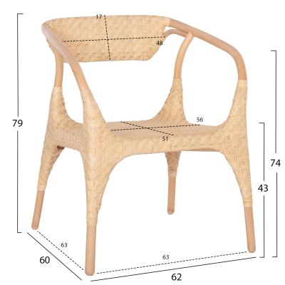 ARMCHAIR GABE HM9956.01 NATURAL RATTAN 62x60x79Hcm.