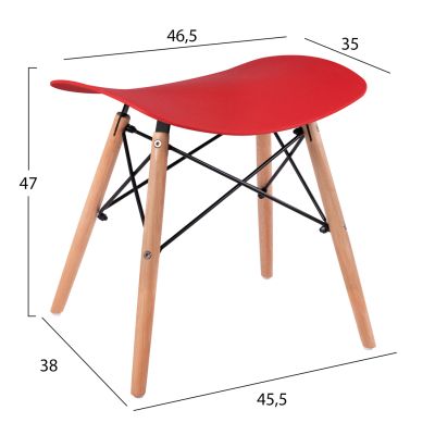 STOOL TONIA HM0109.04 BEECH WOOD LEGS-RED POLYPROPYLENE SEAT 46.5x35x47Hcm.