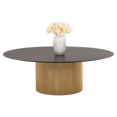 COFFEE TABLE CLAD HM9673 METAL IN GOLD AND BLACK TOP Φ110x38Hcm.