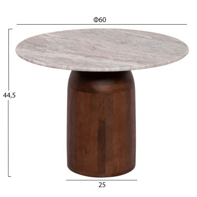 COFFEE TABLE ROUND MALED ΗΜ18002 GREY MARBLE-MANGO WOOD Φ60x44,5Hcm.