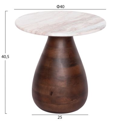 COFFEE TABLE ROUND MALED HM18003 WHITE MARBLE-MANGO WOOD Φ40x40.5Hcm.