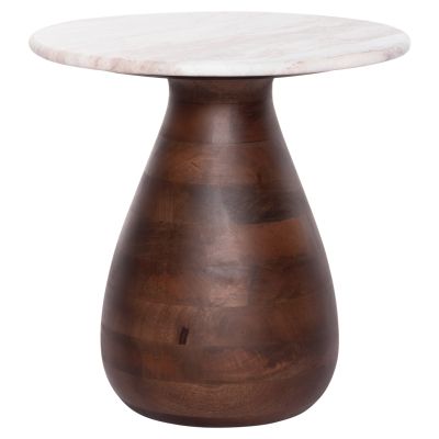 COFFEE TABLE ROUND MALED HM18003 WHITE MARBLE-MANGO WOOD Φ40x40.5Hcm.