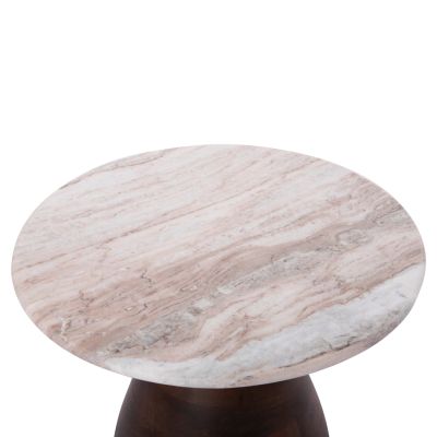 COFFEE TABLE ROUND MALED HM18003 WHITE MARBLE-MANGO WOOD Φ40x40.5Hcm.