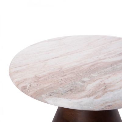 COFFEE TABLE ROUND MALED HM18003 WHITE MARBLE-MANGO WOOD Φ40x40.5Hcm.