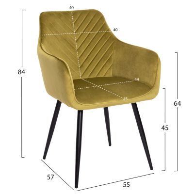 DINING ARMCHAIR LATRELL HM8582.07 OLIVE GREEN VELVET & BLACK METAL LEGS 55x57x84Hcm.