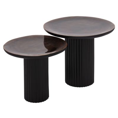 COFFEE TABLES 2PCS ELAF HM9999 MANGO WOOD ENAMELED TOP-IRON BASES