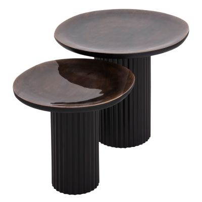 COFFEE TABLES 2PCS ELAF HM9999 MANGO WOOD ENAMELED TOP-IRON BASES