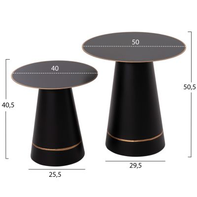 COFFEE TABLES 2PCS BALLI HM9996 ROUND METAL IN BLACK Φ50 & Φ40 cm.